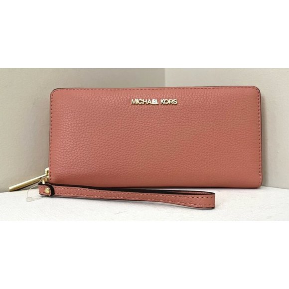 New Michael Kors Jet Set Large Travel Continental Wallet Leather Sherbert - Picture 1 of 5